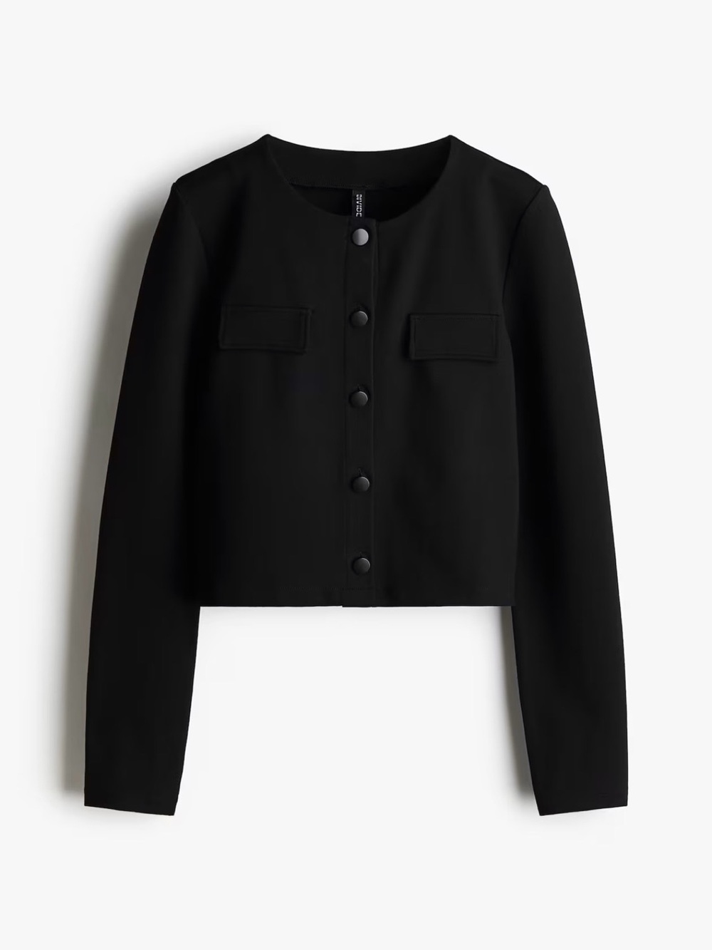 H&M Black Cropped Round-Neck Button Jacket
